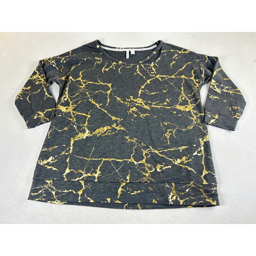 Live Well Active T-Shirt Women S Grey Gold Marble Foil Metallic Athleisure